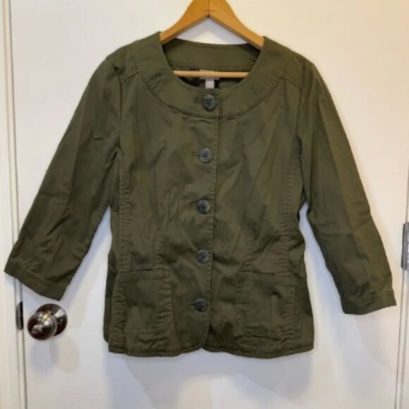 J. Jill Women’s Green Utility Jacket Three-Quarter Sleeves Size 6 - Picture 1 of 15